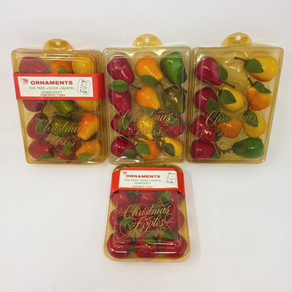 Trim A Tree Other - Vintage Kmart Trim A Tree Pear & Apple Christmas Tree Ornaments ~ 4 Boxes
